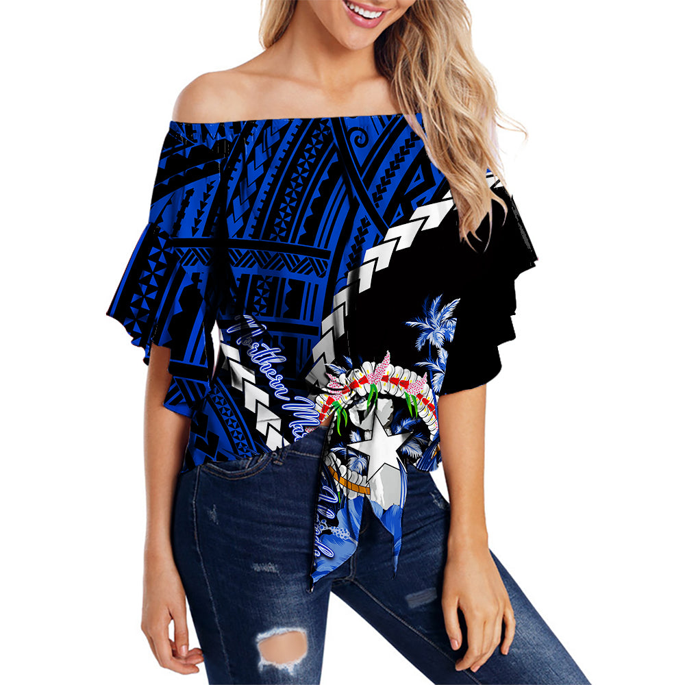 Northern Mariana Islands Off Shoulder Waist Wrap Top Polynesian Style Blue Color LT6 Female Blue - Polynesian Pride