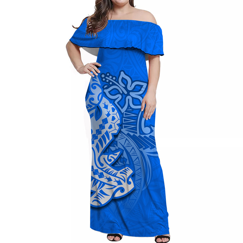 Hammerhead shark Off Shoulder Long Dress Polynesian Blue Style LT6 Women Blue - Polynesian Pride