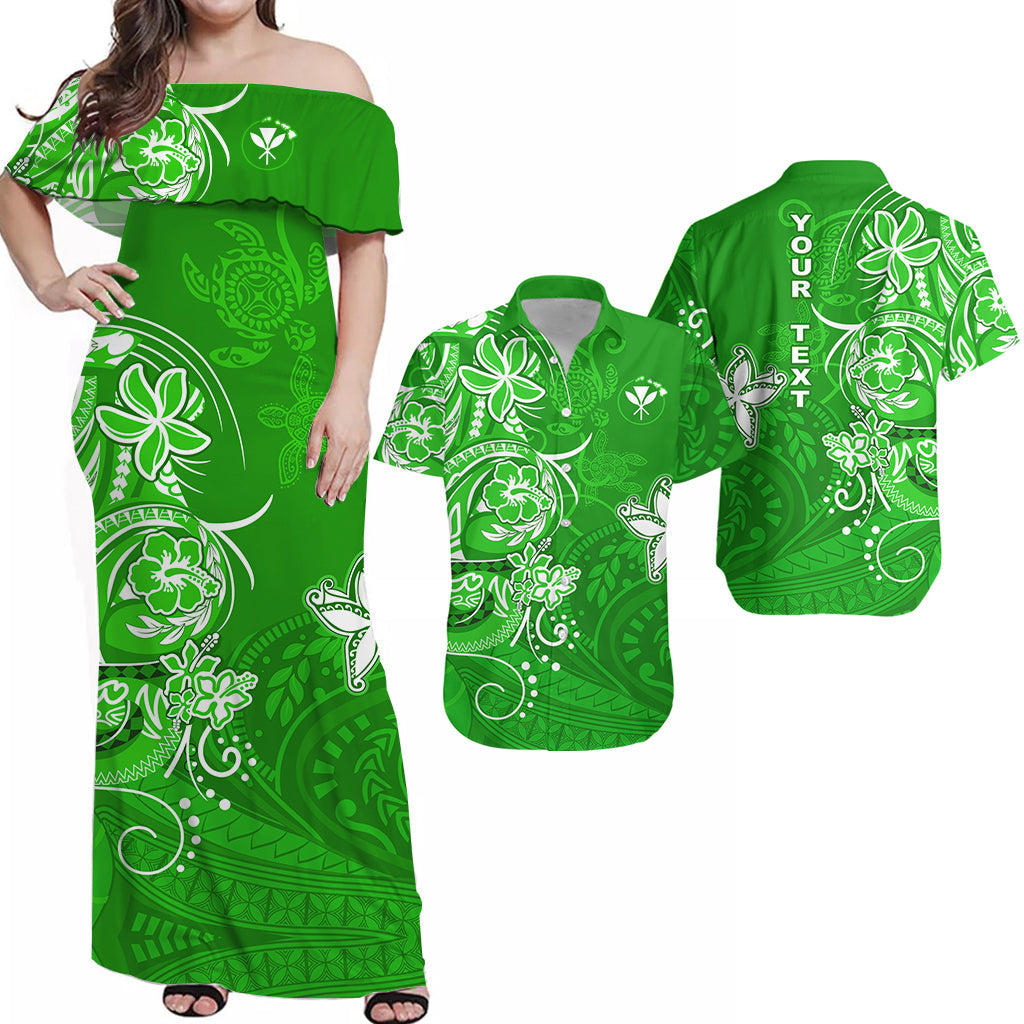 Custom Matching Hawaiian Outfits For Couples Polynesia Green Sea Turtle Honu and Map Dress and Hawaiian Shirt LT13 Green - Polynesian Pride