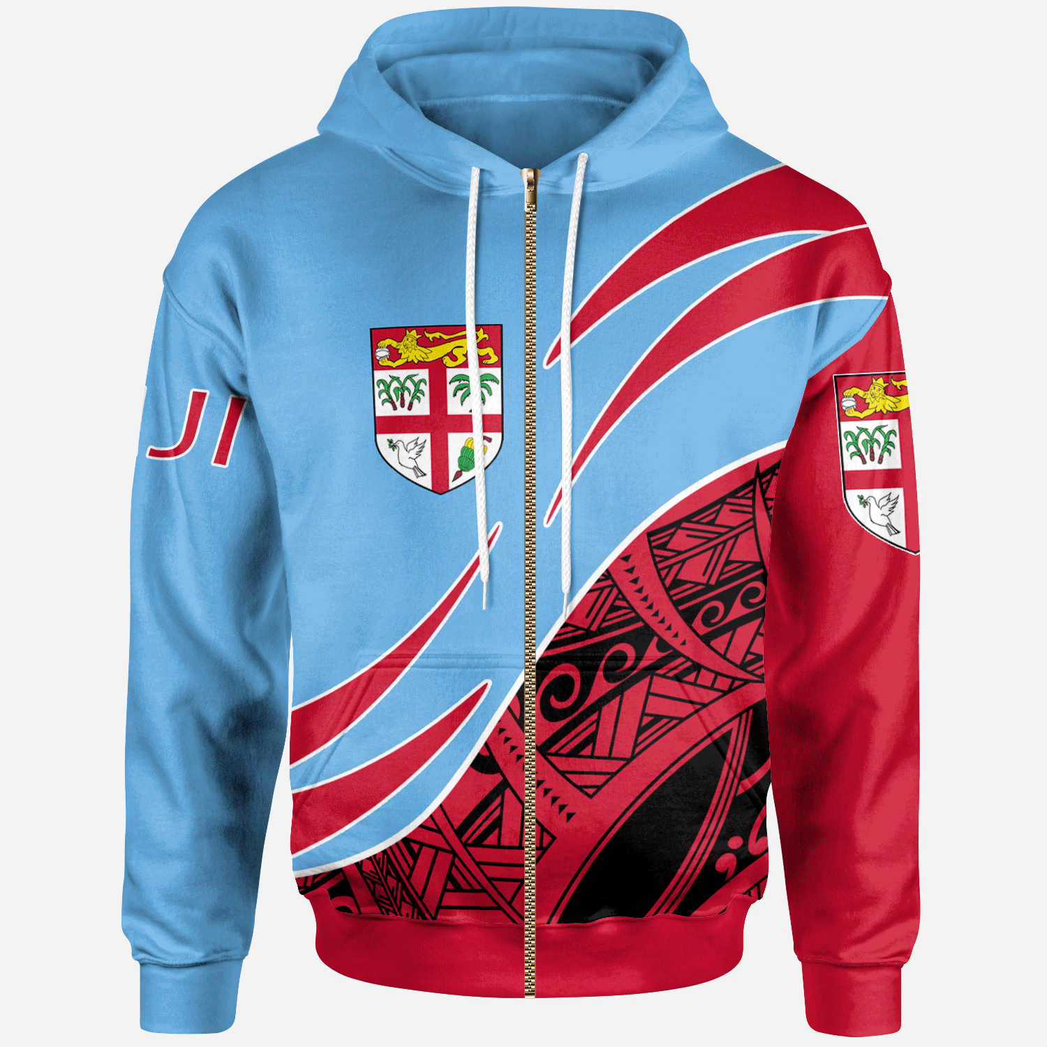 FiJi Zip Hoodie Symmetrical Lines Unisex Blue - Polynesian Pride