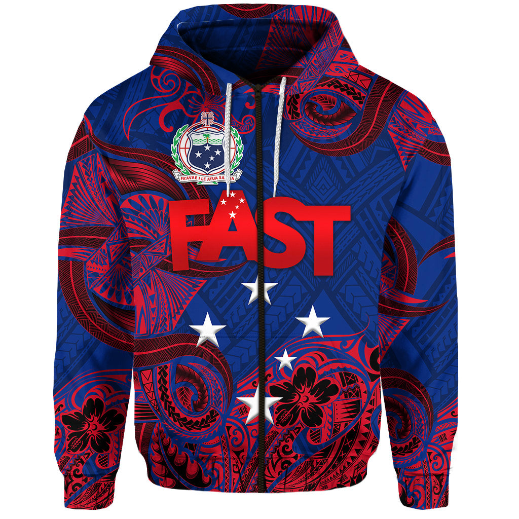 Samoa FAST Party Zip Hoodie Unique Style NO.2 LT8 Zip Hoodie Blue - Polynesian Pride