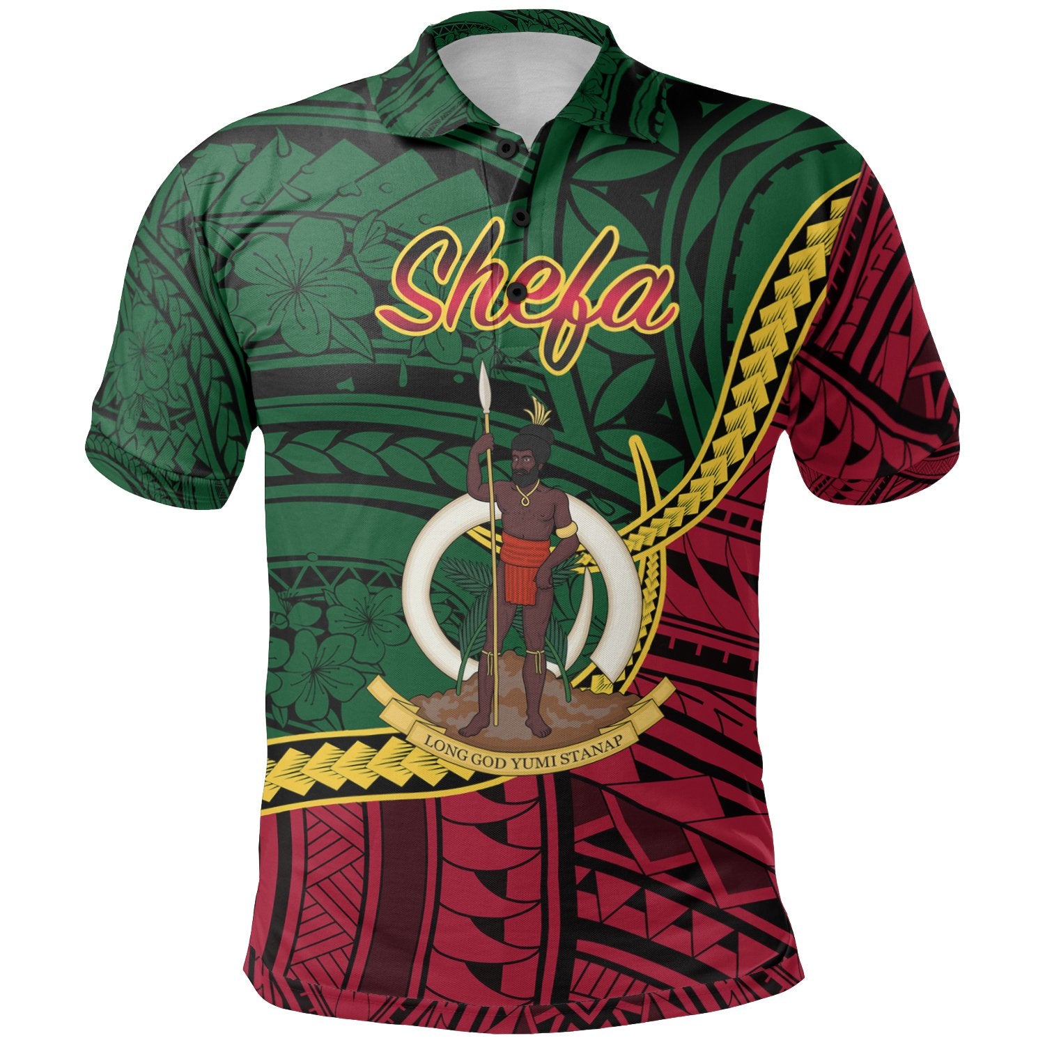 Vanuatu Polo Shirt Shefa Seal Of Vanuatu Polynesian Patterns Unisex Green - Polynesian Pride