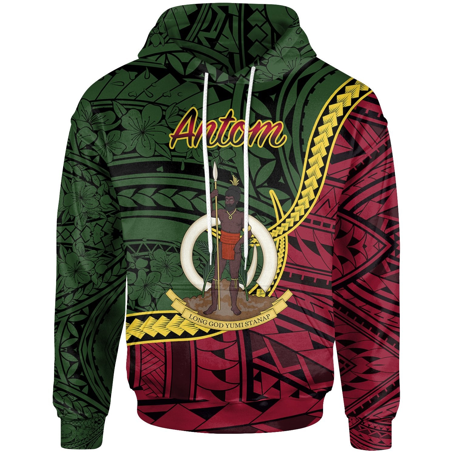 Vanuatu Hoodie ntom Seal of Vanuatu Polynesian Patterns Unisex Green - Polynesian Pride