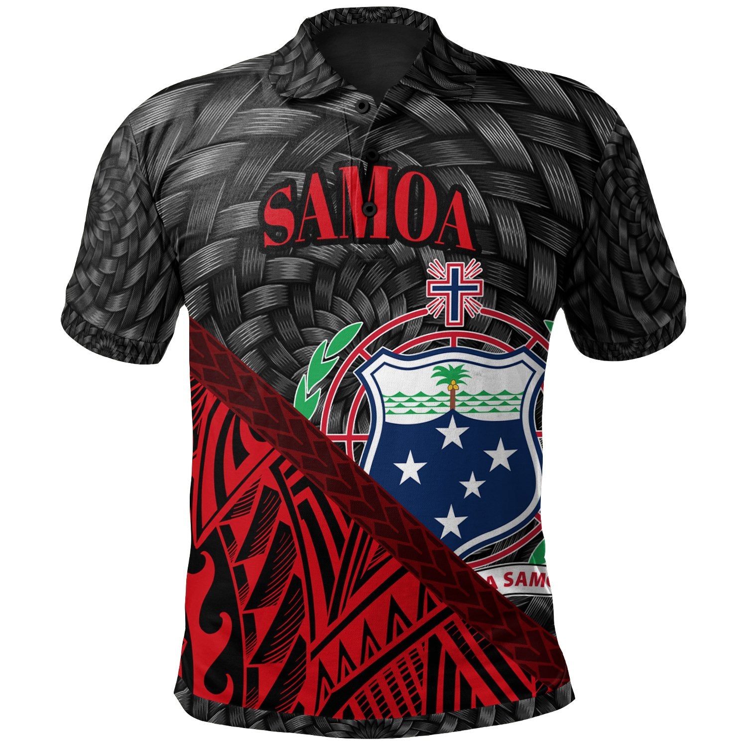 Samoa Polo Shirt Red Polynesian Patterns With Bamboo Unisex Red - Polynesian Pride