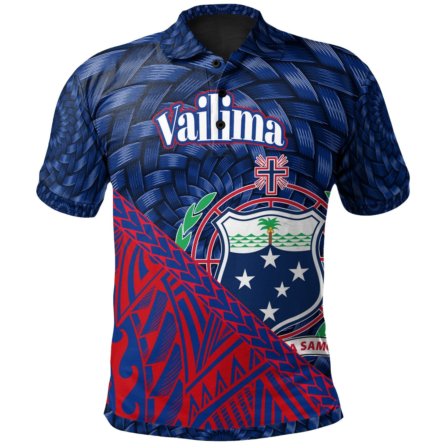 Samoa Polo Shirt Vailima Polynesian Patterns With Bamboo Unisex Blue - Polynesian Pride