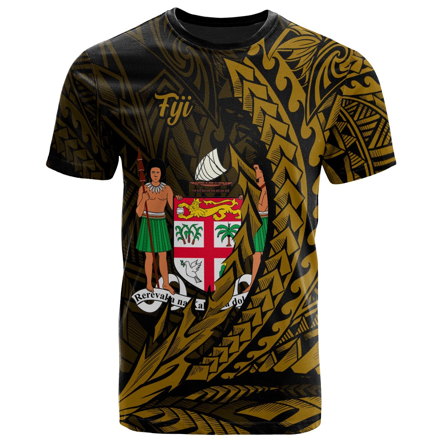 Fiji T Shirt Wings Style Unisex Black - Polynesian Pride