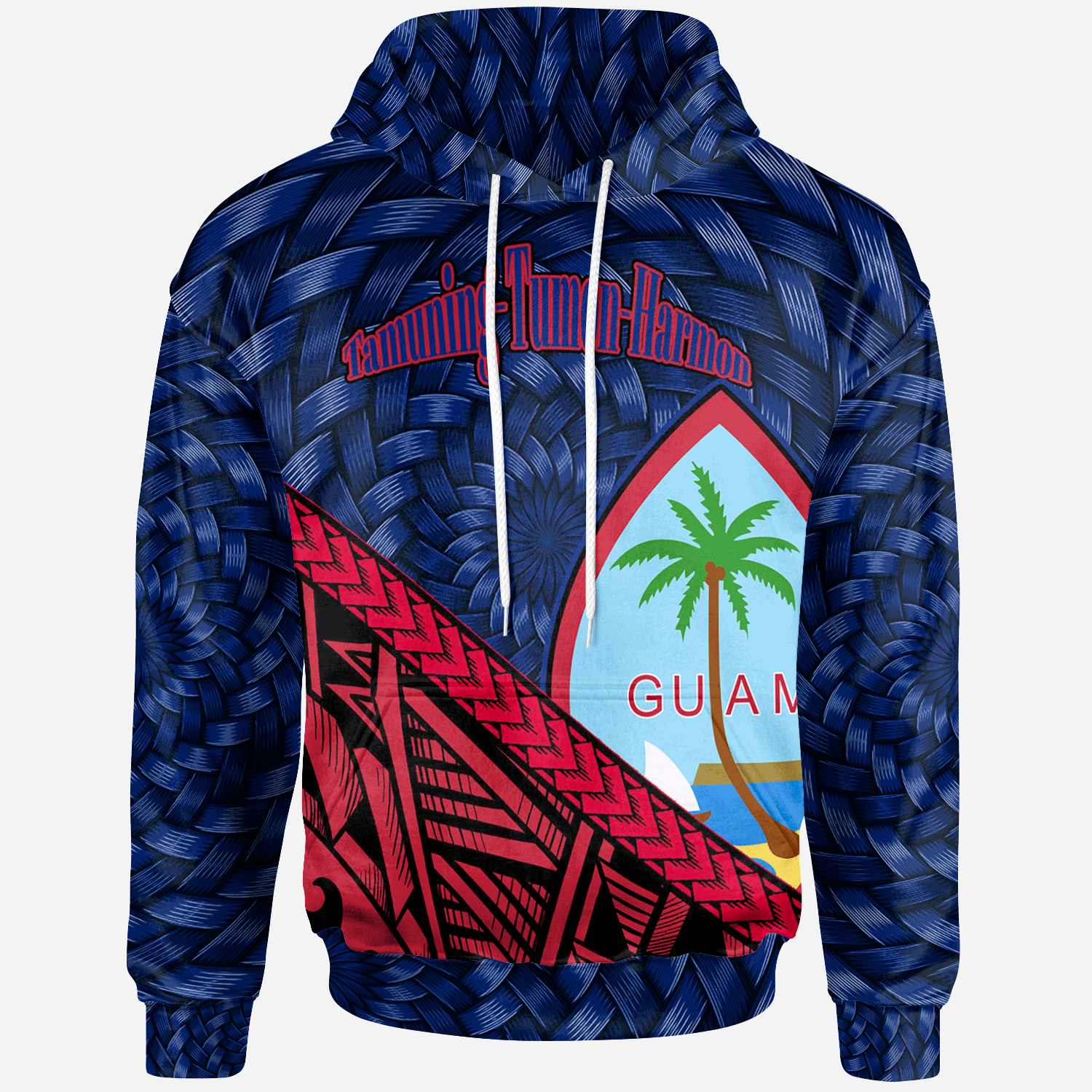 Guam Hoodie Tamuning Tumon Harmon Tapa Patterns With Bamboo Unisex Blue - Polynesian Pride