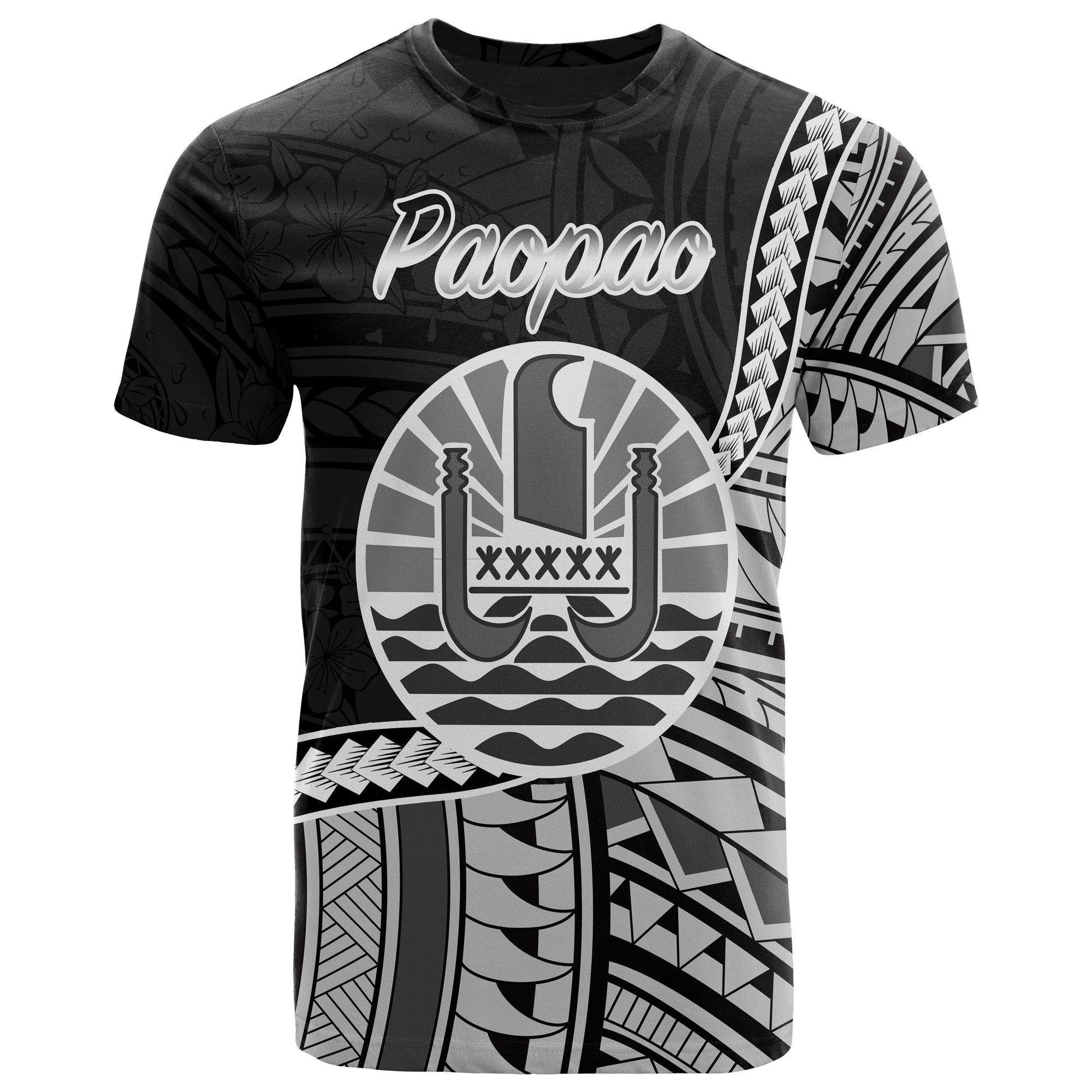 French Polynesia T Shirt Paopao Seal of French Polynesia Polynesian Patterns Unisex Black - Polynesian Pride