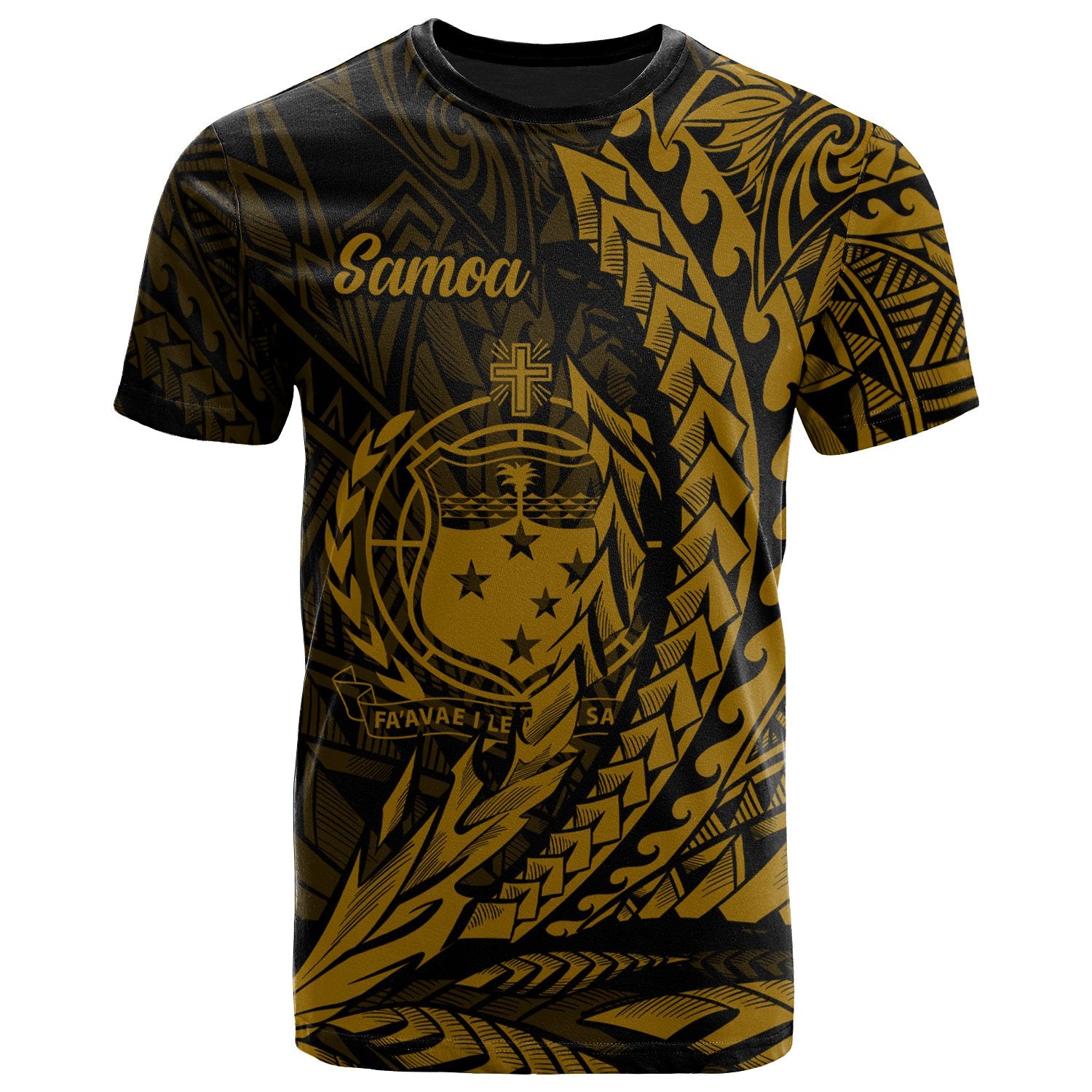 Samoa T Shirt Gold Wings Style Unisex Black - Polynesian Pride