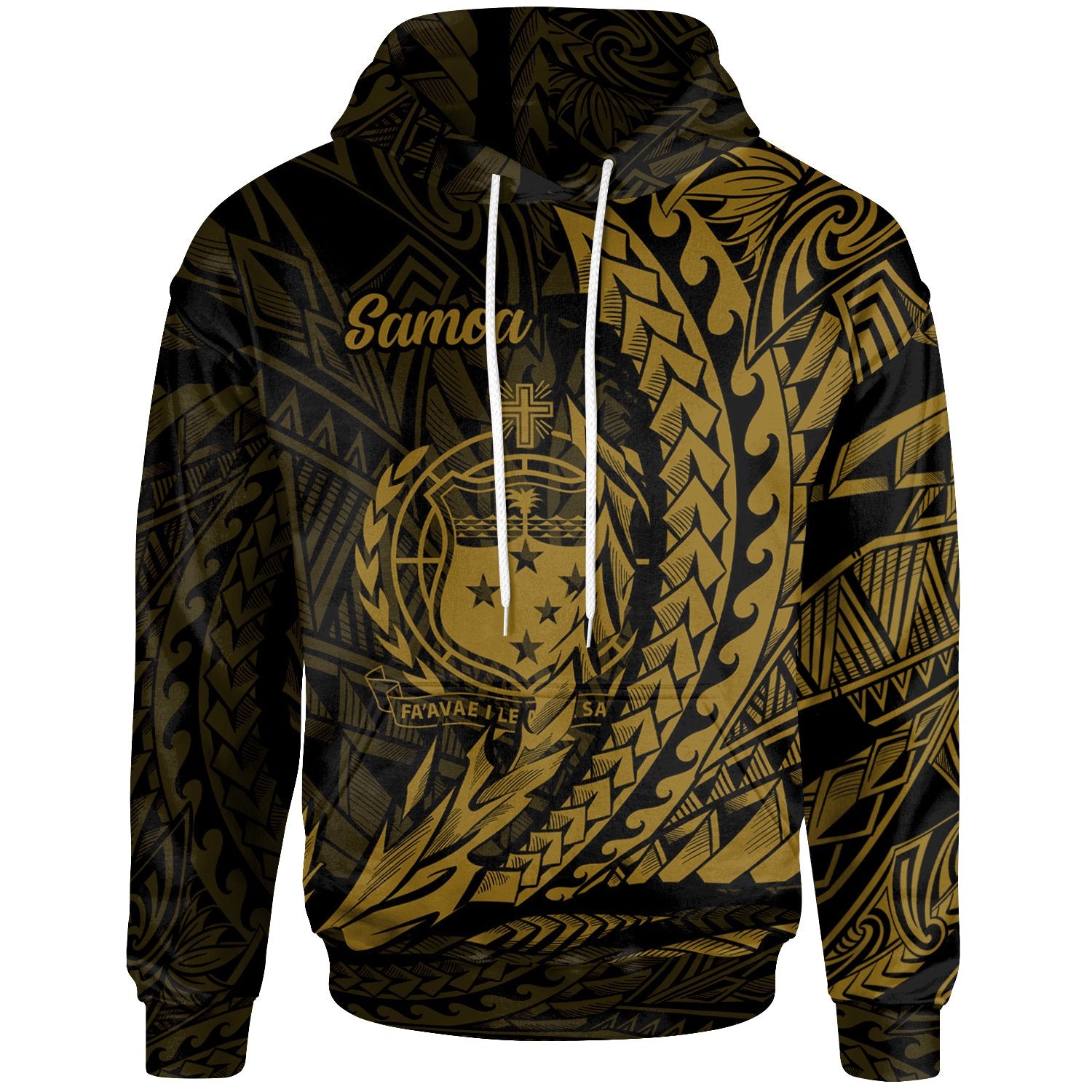 Samoa Hoodie Gold Wings Style Unisex Black - Polynesian Pride