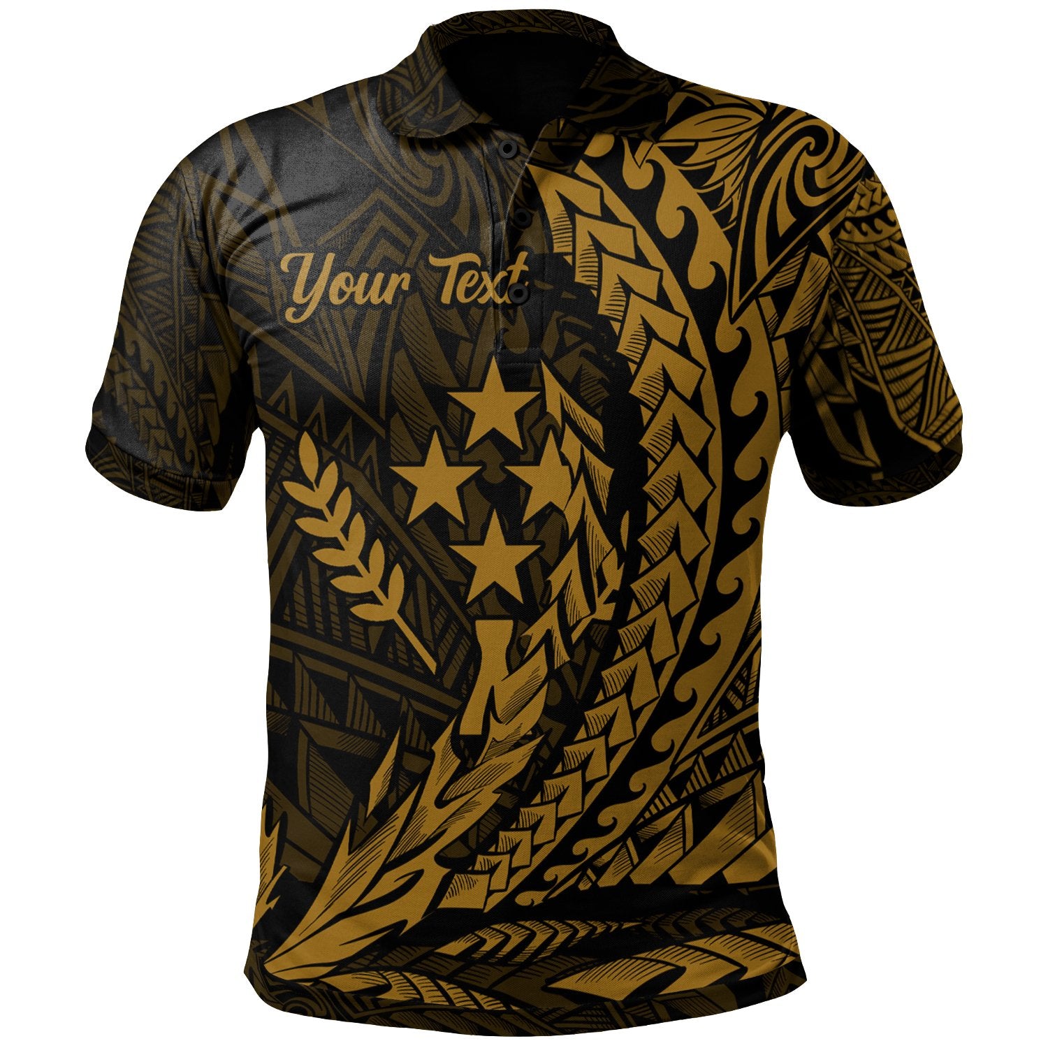 Kosrae State Polo Shirt Gold Custom Wings Style Black - Polynesian Pride