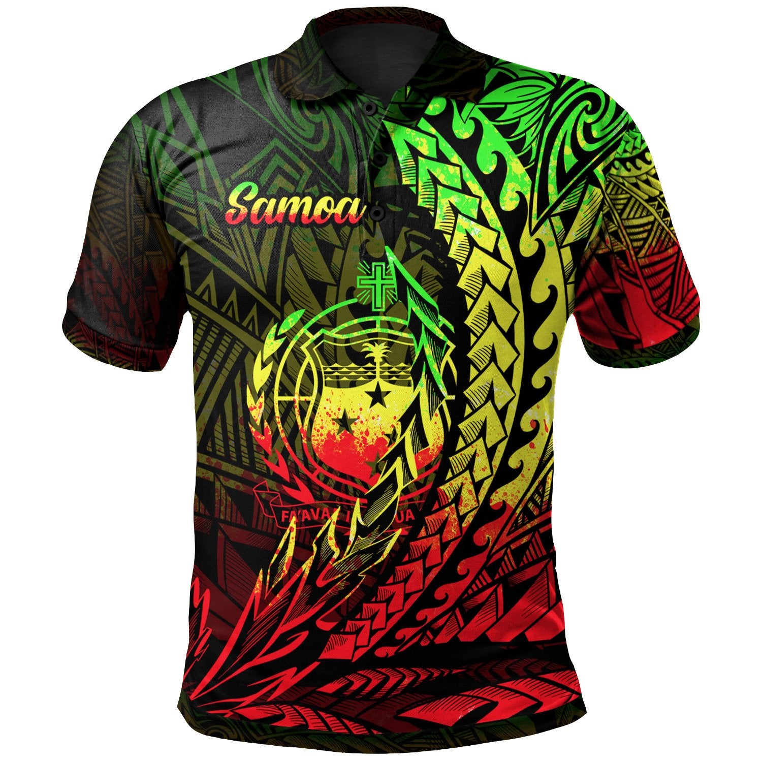 Samoa Polo Shirt Reggae Wings Style Unisex Black - Polynesian Pride