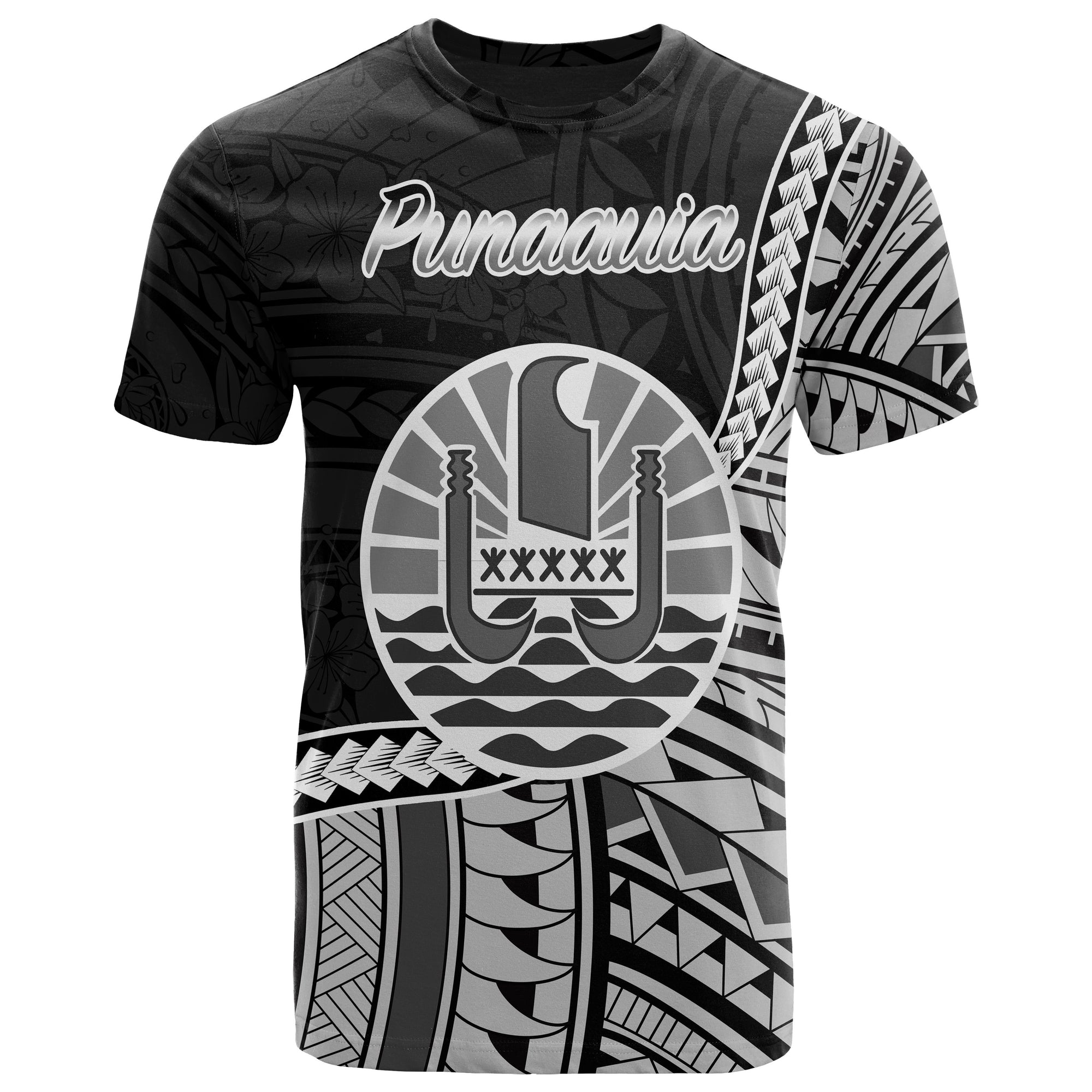 French Polynesia T Shirt Punaauia Seal of French Polynesia Polynesian Patterns Unisex Black - Polynesian Pride