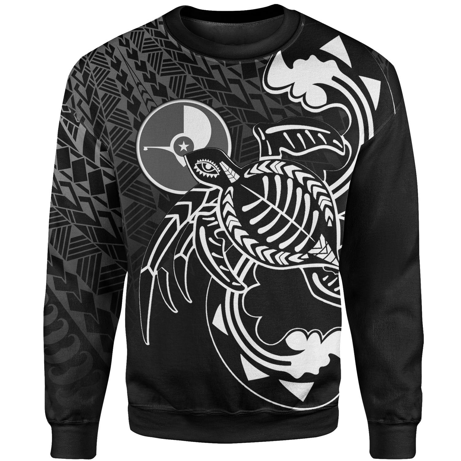 Yap State Sweatshirt - Turtle With Polynesian Waves Unisex Black - Polynesian Pride