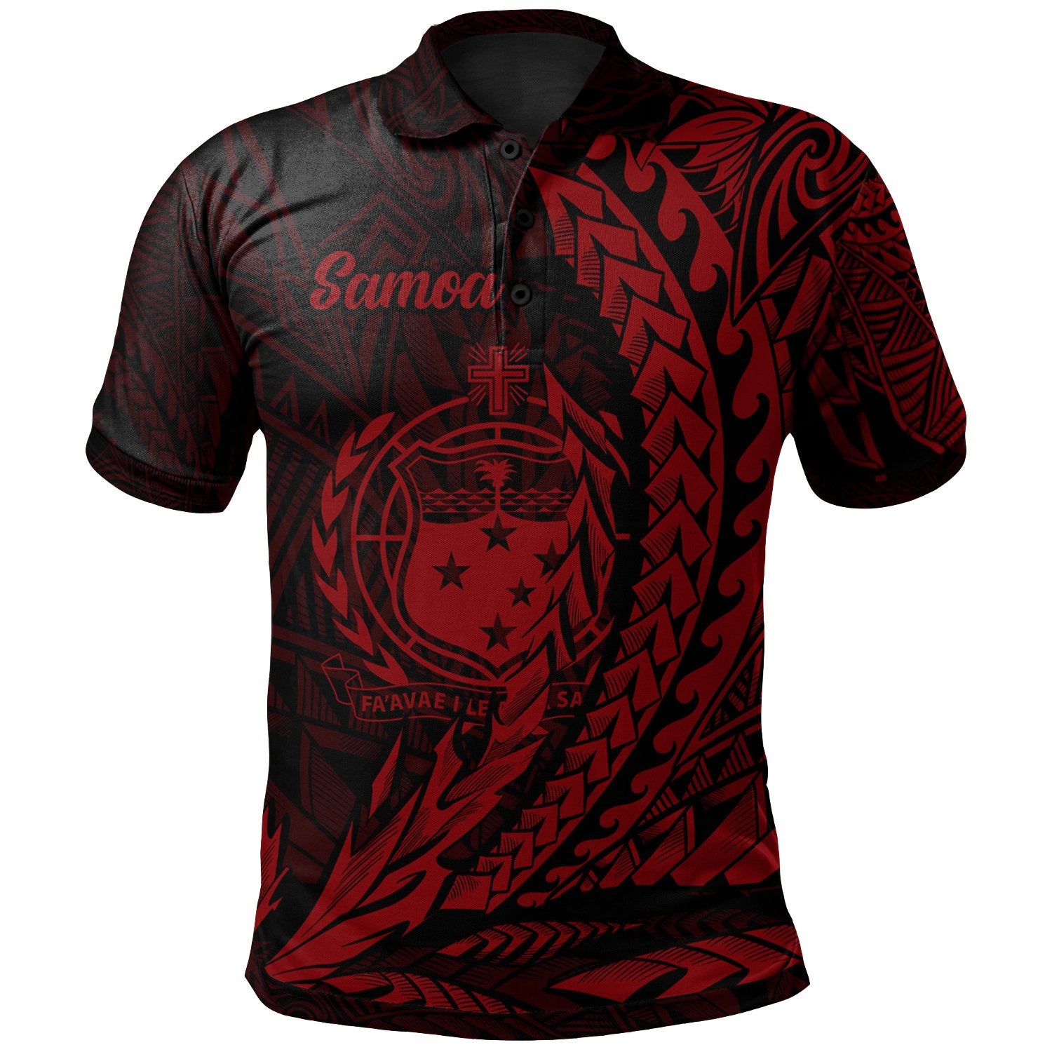 Samoa Polo Shirt Red Wings Style Unisex Black - Polynesian Pride