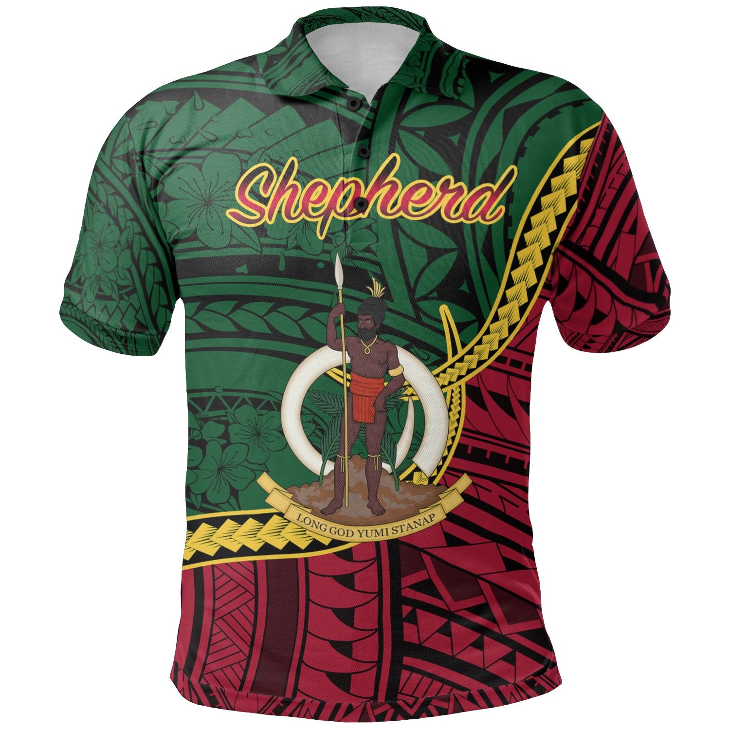 Vanuatu Polo Shirt Shepherd Island Seal Of Vanuatu Polynesian Patterns Unisex Green - Polynesian Pride