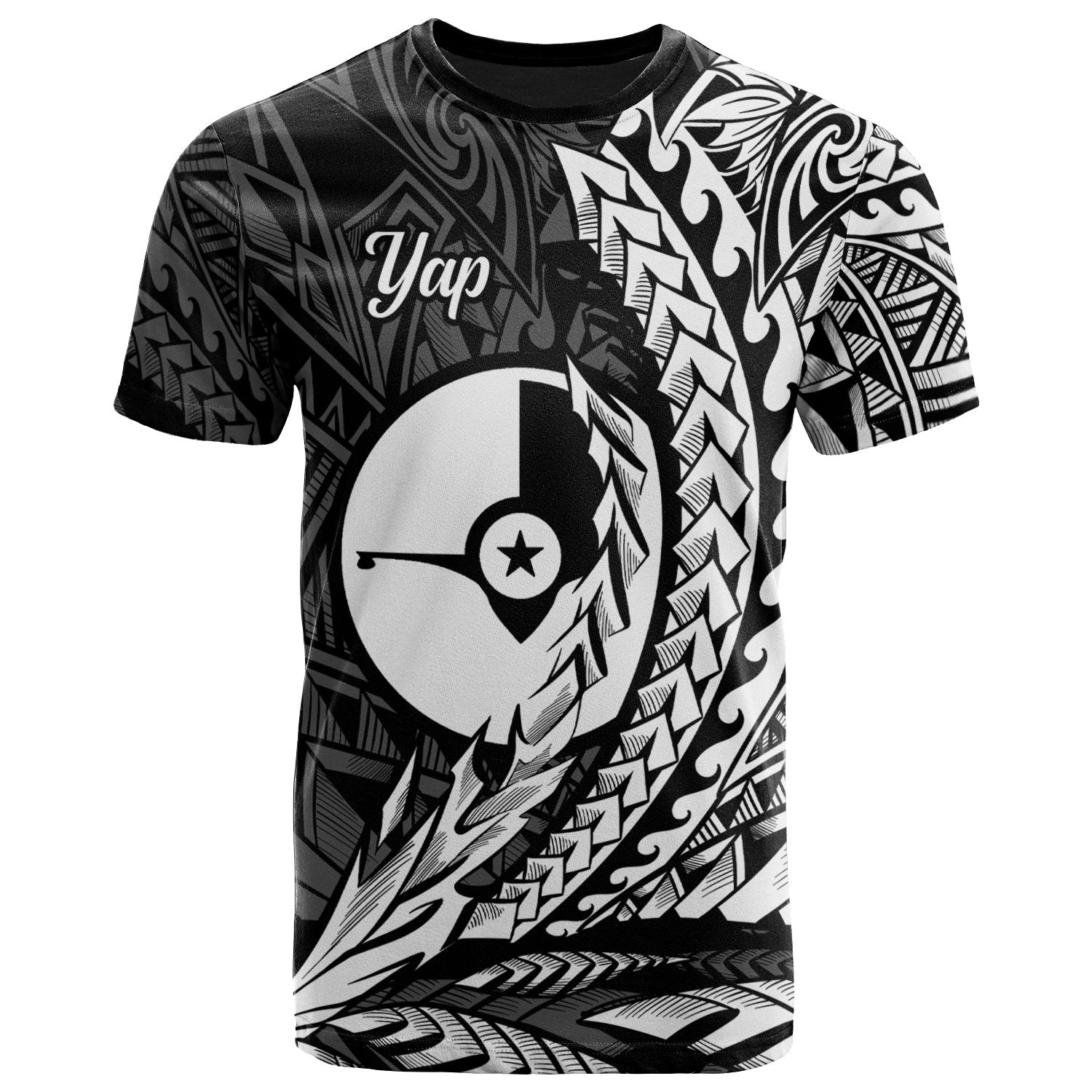 Yap State T Shirt White Wings Style Unisex Black - Polynesian Pride