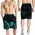 Tahiti Polynesian Men's Shorts - Turtle With Blooming Hibiscus Turquoise - Polynesian Pride