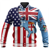 Fiji With America Flag Baseball Jacket LT10 Unisex Blue - Polynesian Pride