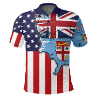 Fiji With America Flag Polo Shirt LT10 - Polynesian Pride