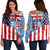 Fiji With America Flag Women Off Shoulder LT10 Women Blue - Polynesian Pride