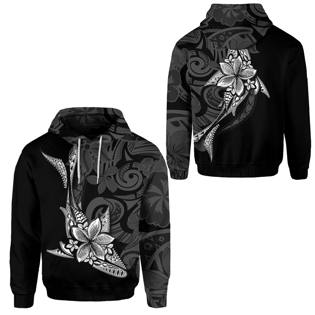 Fiji Hoodie Fish With Plumeria Flowers Style Ver 1 Unisex Black - Polynesian Pride