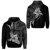 Fiji Hoodie Fish With Plumeria Flowers Style Ver 1 Unisex Black - Polynesian Pride