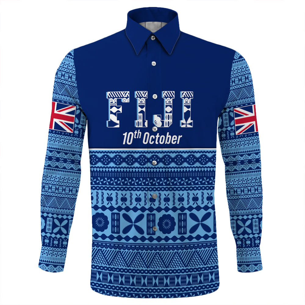 Fiji Independence Day Long Sleeve Button Shirt LT10 Unisex Blue - Polynesian Pride