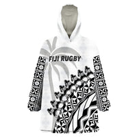 Fiji Rugby Fijian Cibi Dance Tapa Pattern White Wearable Blanket Hoodie LT14 Unisex One Size - Polynesian Pride