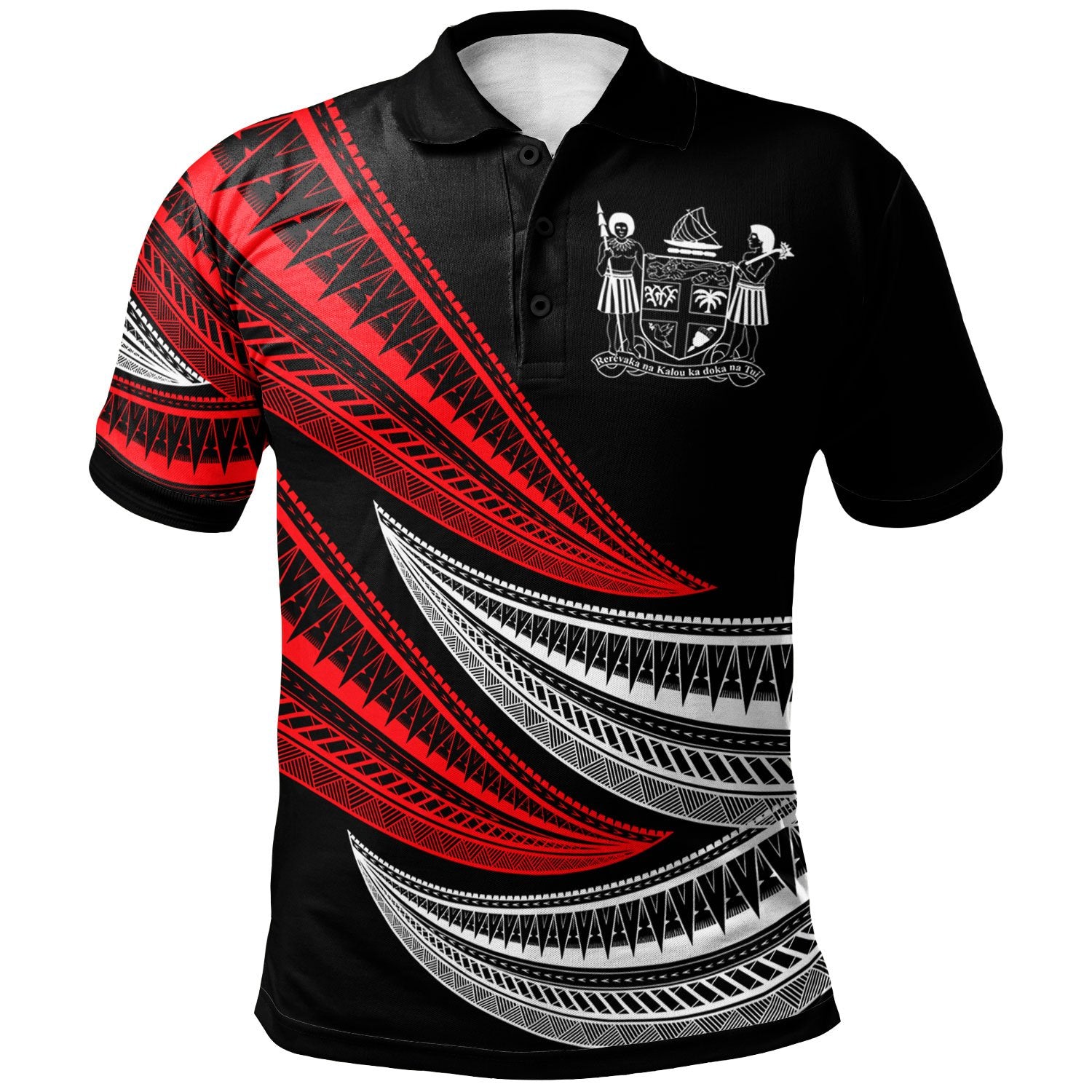 Fiji Custom Polo Shirt Wave Pattern Alternating Red Color Unisex Red - Polynesian Pride