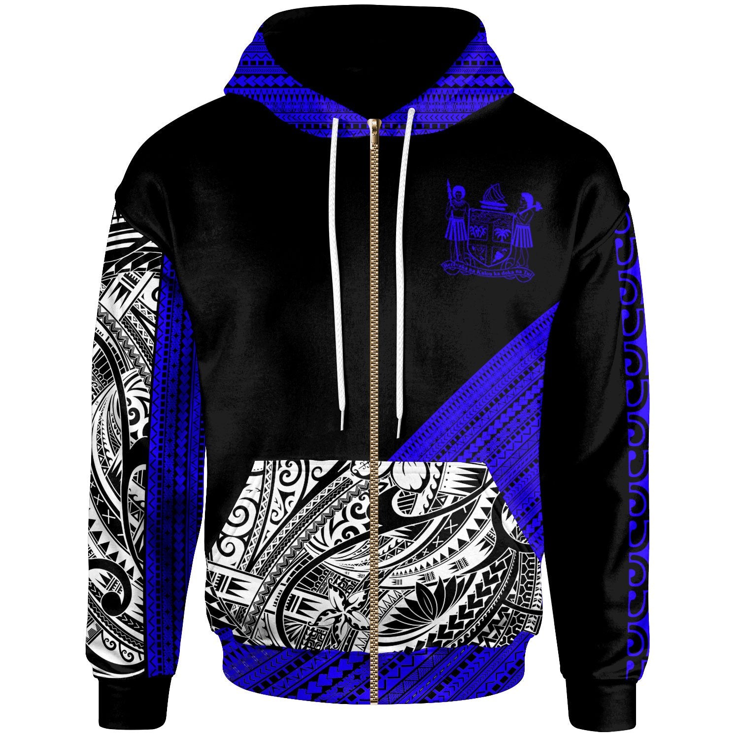 Fiji Custom Zip Hoodie Diagonal Pattern Dark Blue Unisex Dark Blue - Polynesian Pride