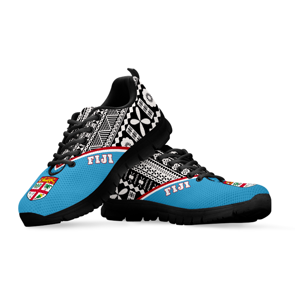 Fiji Sneakers - Fiji Flag & Tapa Half Style - A16 Kid's Sneakers - Black Sole - Polynesian Pride
