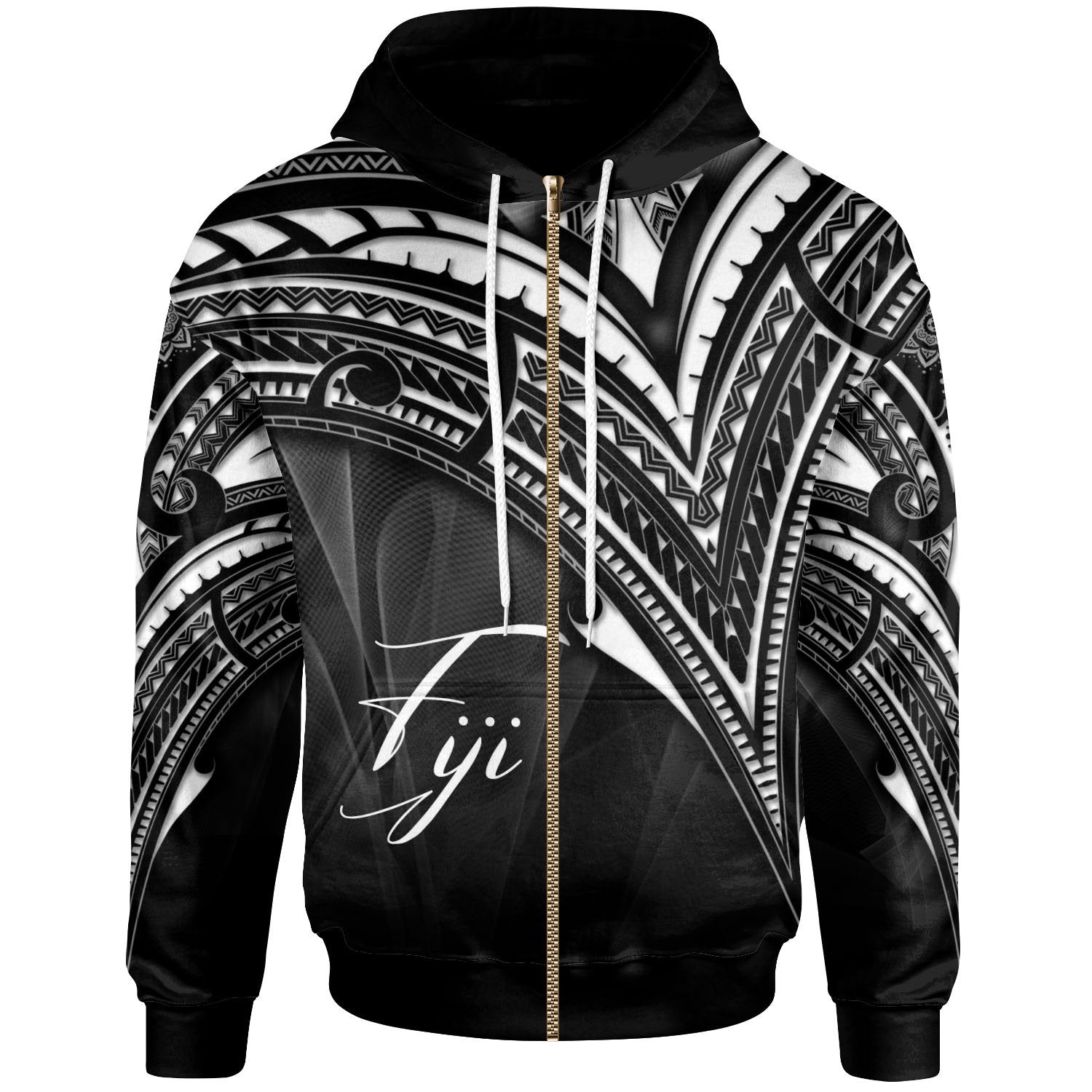 Fiji Zip Hoodie Cross Style Unisex Black - Polynesian Pride