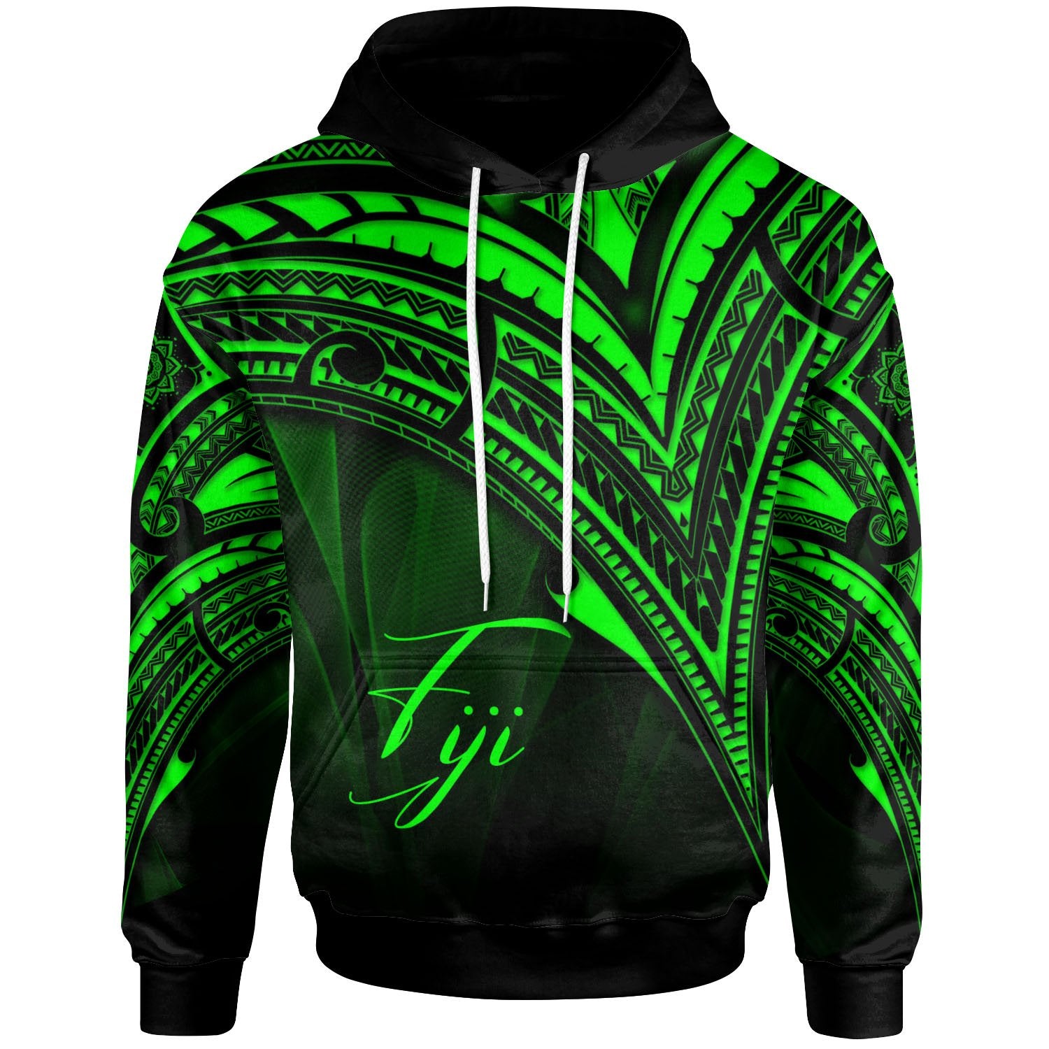 Fiji Hoodie Green Color Cross Style Unisex Black - Polynesian Pride