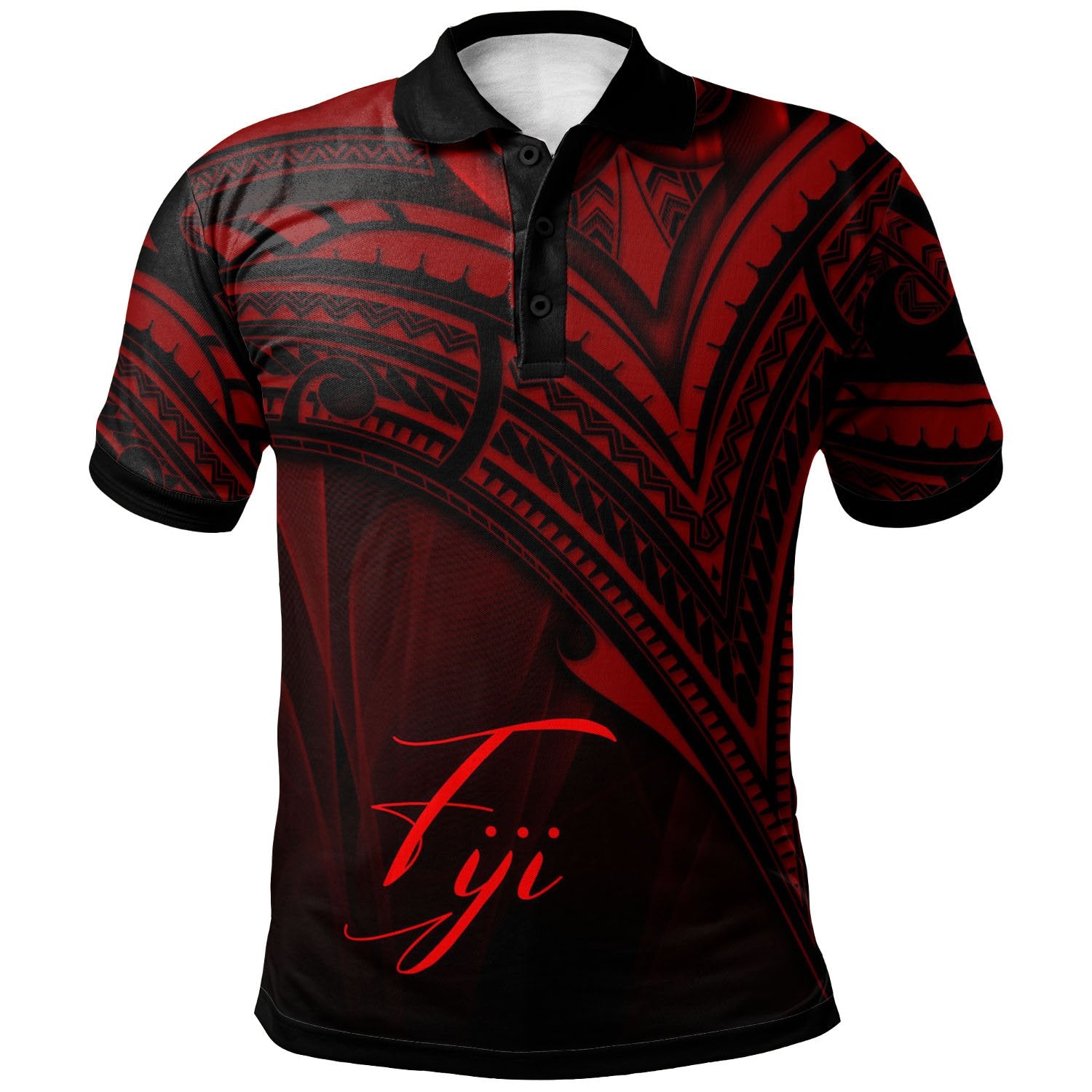 Fiji Polo Shirt Red Color Cross Style Unisex Black - Polynesian Pride