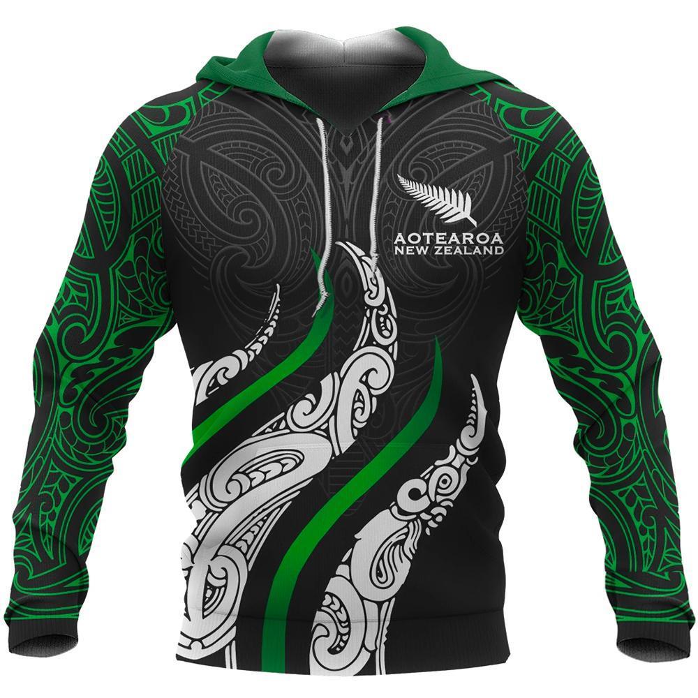 New Zealand Maori Hoodie - Aotearoa Koru Fire Style Hoodie Black - Polynesian Pride