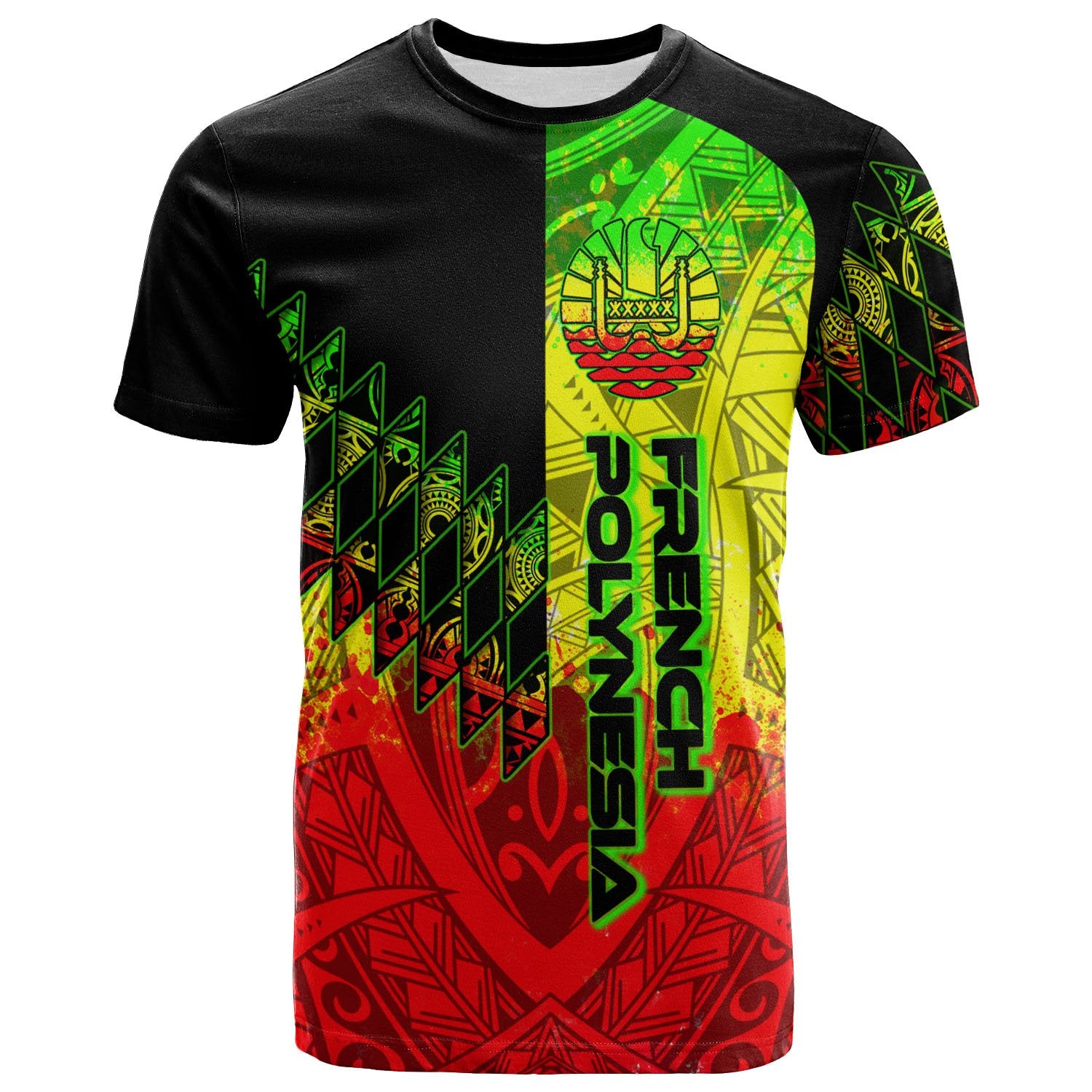French Polynesia T Shirt Reggage Color Symmetry Style Unisex Black - Polynesian Pride