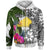 Tokelau Zip up Hoodie White Turtle Plumeria Banana Leaf Unisex White - Polynesian Pride