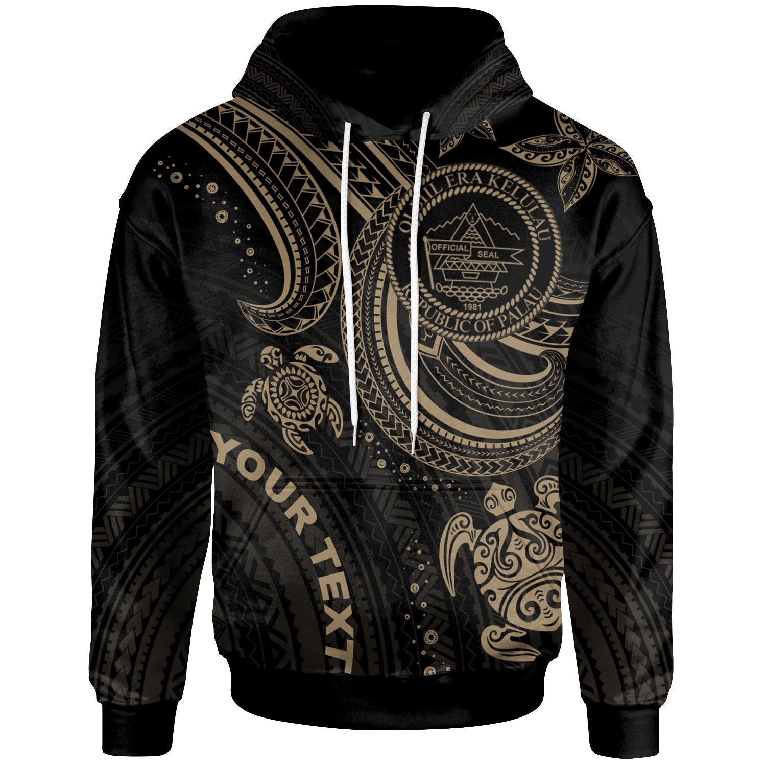 Palau Custom Hoodie Gold Turtle Unisex Gold - Polynesian Pride