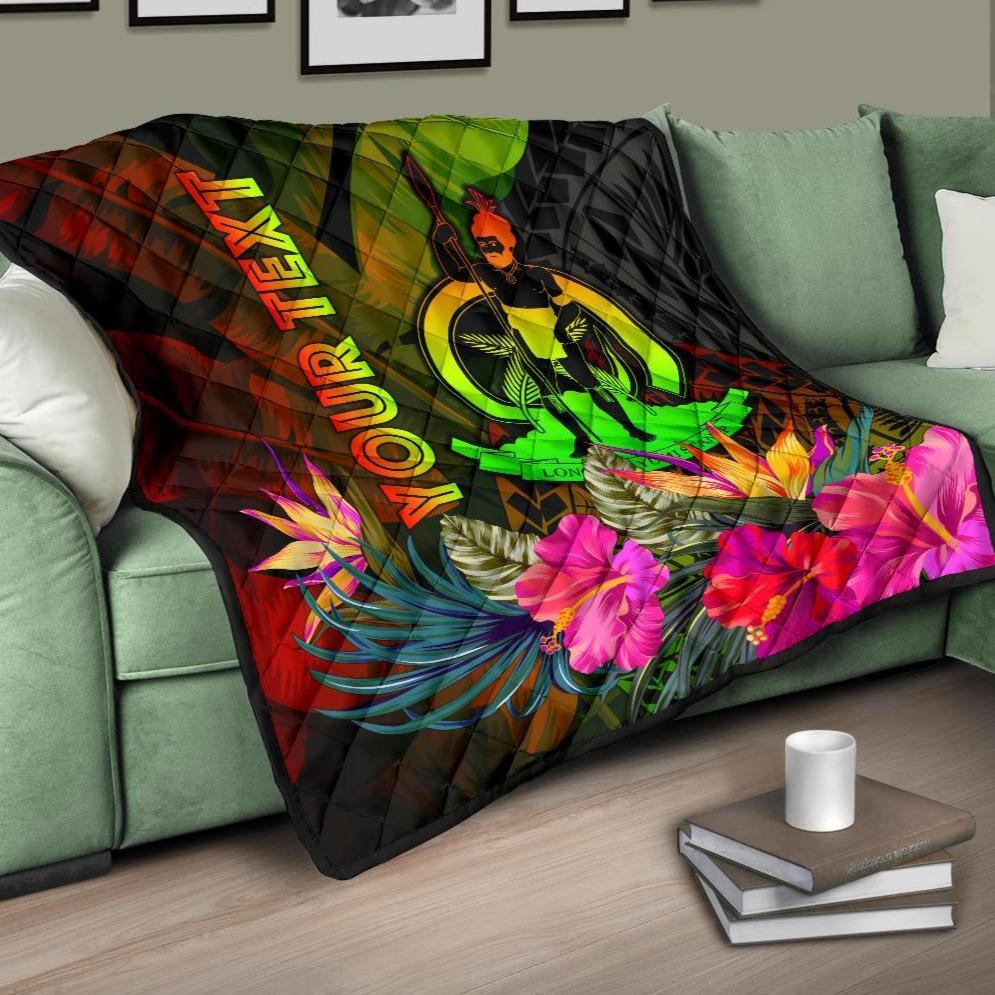 Vanuatu Polynesian Personalised Premium Quilt - Hibiscus and Banana Leaves - Polynesian Pride