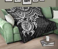 Fiji Polynesian Premium Quilt - Fiji Flag & White Turtle Hibiscus - Polynesian Pride