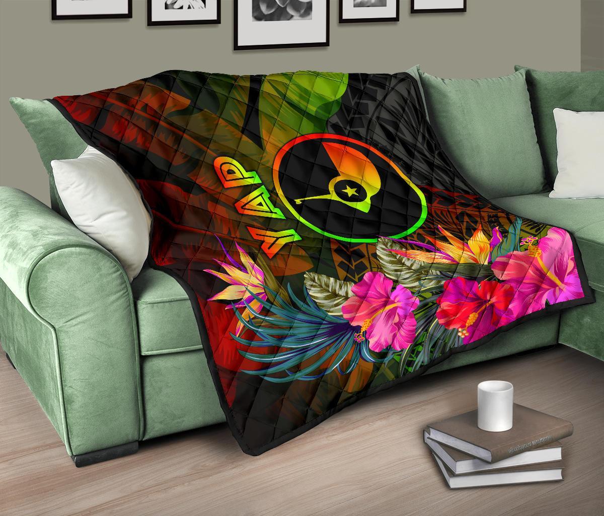 YAP Polynesian Premium Quilt - Hibiscus and Banana Leaves - Polynesian Pride