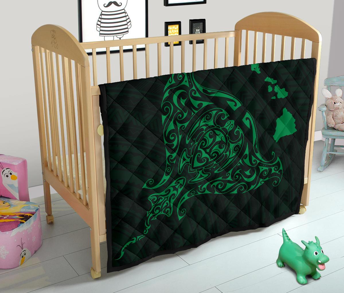 Rays Hawaii Map Polynesian Premium Quilt - Green - Polynesian Pride