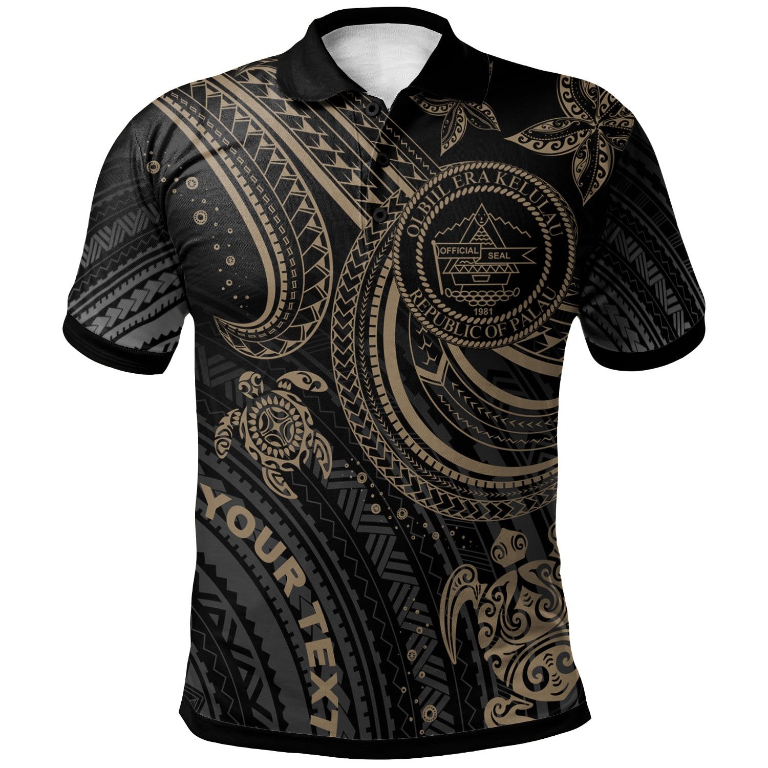 Palau Custom Polo Shirt Gold Turtle Unisex Gold - Polynesian Pride