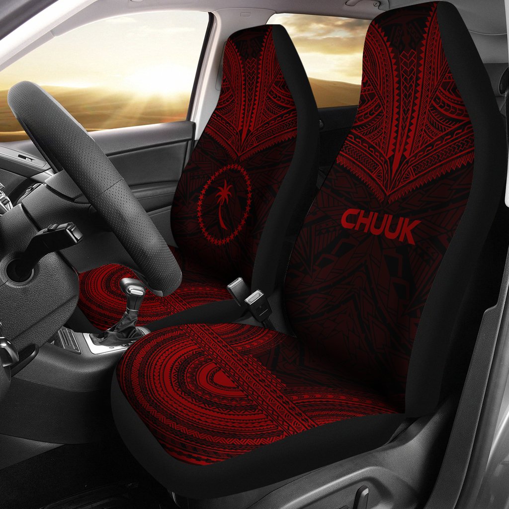 Chuuk Car Seat Cover - Chuuk FLag Polynesian Chief Tattoo Red Version Universal Fit Red - Polynesian Pride