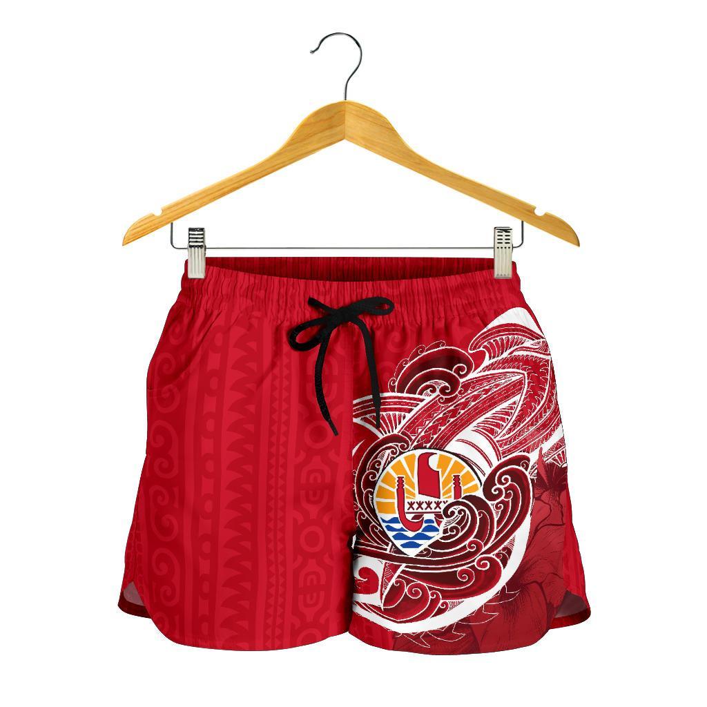 Tahiti All Over Print Women's Shorts Shark Coat Of Arms Red - Polynesian Pride