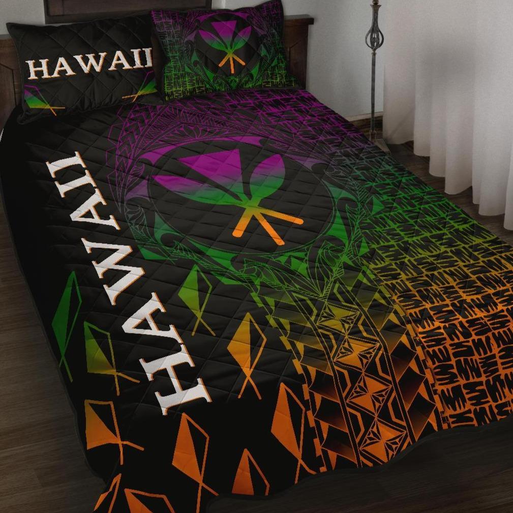 Hawaii Quilt Bed Set - Kanaka Maoli Rocket Style Black - Polynesian Pride