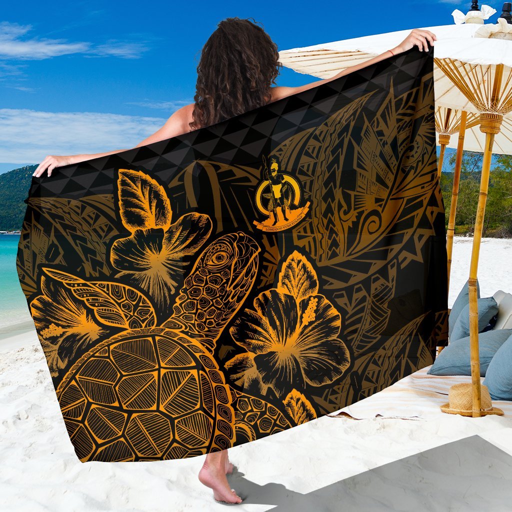 Vanuatu Sarong - Turtle Hibiscus Pattern Gold Women One Size Gold - Polynesian Pride