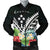 Kosrae Men's Bomber Jacket - Kosrae Coat of Arms & Polynesian Tropical Flowers White White - Polynesian Pride