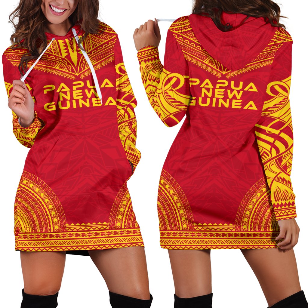 Papua New Guinea Women's Hoodie Dress - Polynesian Flag Chief Red - Polynesian Pride